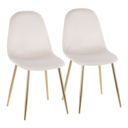 LumiSource Pebble Velvet Chairs, Cream/Gold, Set Of 2 Chairs