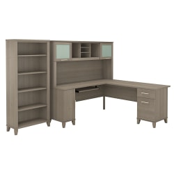 Bush Furniture Somerset L Shaped Desk With Hutch And 5 Shelf Bookcase, 72"W, Ash Gray, Standard Delivery