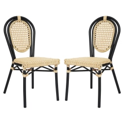 Flash Furniture 2 Pack Cannes Indoor/Outdoor Commercial Thonet Bistro Stacking Chair, PE Cane Rattan and Aluminum Frame, Natural/Black Frame