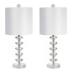 LumiSource Diamond Stacked Contemporary Table Lamps, 23-1/4"H, Off-White Shade/Chrome Base, Set Of 2 Lamps