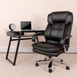 Flash Furniture Hercules 24-7 Intensive Use Big & Tall Ergonomic LeatherSoft™ Faux Leather Office Chair With Loop Arms, Black/Gray