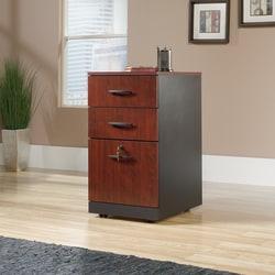 Sauder® Via 19-1/2"D Vertical 3-Drawer Pedestal File Cabinet, Classic Cherry/Soft Black