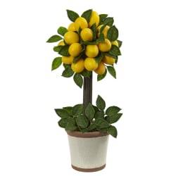 Nearly Natural Lemon Ball Topiary 18"H Plastic Plant Arrangement With Pot, 18"H x 8-1/2"W x 8-1/2"D, Yellow