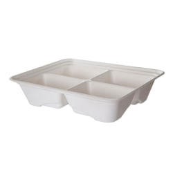 Eco-Products Vanguard Regalia Lined Sugarcane Half Pans, 4 Compartment, 3"H x 13"W x 10"D, White, Pack Of 200 Pans