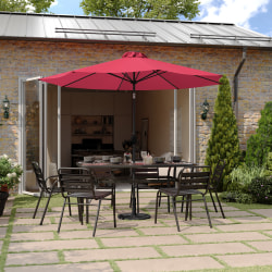 Flash Furniture Montego Commercial Grade 9ft Round Solar LED Umbrella with Crank Lift and Tilt Function, Red