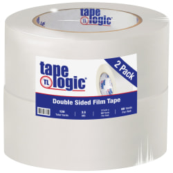 Tape Logic® Double-Sided Film Tape, 3" Core, 2" x 180', White, Pack Of 2