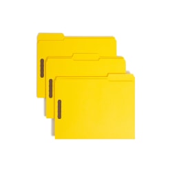 Smead® Color Reinforced Tab Fastener Folders, Letter Size, 1/3 Cut, Yellow, Pack Of 50