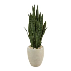 Nearly Natural Sansevieria 40"H Artificial Plant With Planter, 40"H x 13"W x 13"D, Green/Beige