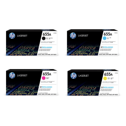 HP 655A 4-Color Black/Cyan/Magenta/Yellow Toner Cartridges, Pack Of 4 Cartridges, HP655ASET-OD