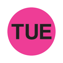 Tape Logic® Permanent Inventory Label Roll, DL6511, Weekday-Style, "TUE," 1" Diameter, Pink, Roll Of 500