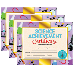 Hayes Certificates, 8-1/2" x 11", Science Achievement, 30 Certificates Per Pack, Set Of 3 Packs
