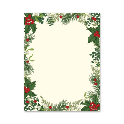 Geo Studios Holiday Themed Letterhead Paper, 8-1/2" x 11-3/4", Vintage Holly, Pack Of 70 Sheets