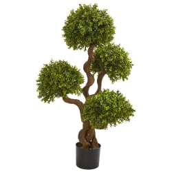 Nearly Natural 4-Ball Boxwood 42" Artificial Topiary Tree With Pot, Green/Black