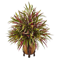 Nearly Natural Autumn Grass 30"H Artificial Plant Arrangement With Round Planter, 30"H x 26"W x 23"D, Red/Green