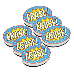 Ashley Productions Magnetic Whiteboard Erasers, Superhero Erase!, Pack Of 6 Erasers