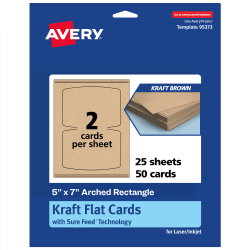 Avery® Printable Flat Cards With Sure Feed® Technology, 5"x7" Arched Rectangle, Kraft Brown, Pack Of 50