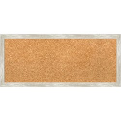 Amanti Art Rectangular Non-Magnetic Cork Bulletin Board, Natural, 32" x 14", Crackled Metallic Narrow Plastic Frame