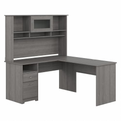 Bush Business Furniture Cabot 60"W L-Shaped Corner Desk With Hutch And Drawers, Modern Gray, Standard Delivery