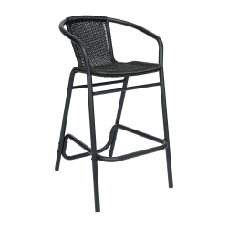 Flash Furniture Lila Commercial Grade Indoor-Outdoor PE Rattan Restaurant Barstool with Aluminum Frame and Footrest, Black
