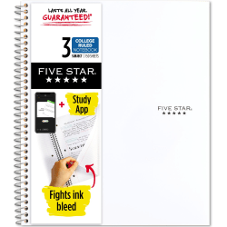 Five Star® Wirebound Notebook, 8-1/2" x 11", 3 Subject, College Ruled, 150 Sheets, White