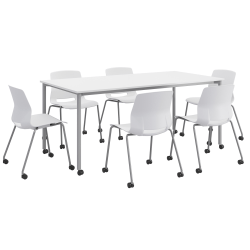 KFI Studios Dailey Table Set With 6 Caster Chairs, White/Gray Table/White Chairs