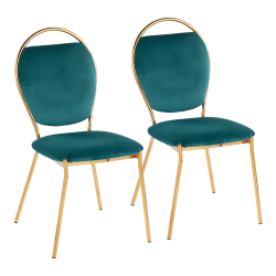 LumiSource Keyhole Contemporary Dining Chairs, Gold/Green, Set Of 2 Chairs