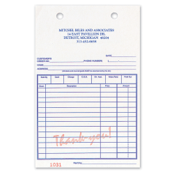 Custom Carbonless Business Forms, Pre-Formatted, Register Forms, "Thank You" in Red, 5-3/8" x 8 1/2", 3-Part, Box Of 250
