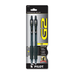 Pilot G2 Retractable Gel Pens, Fine Point, 0.7 mm, Translucent Barrel, Black Ink, Pack Of 2 Pens