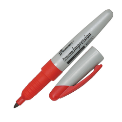SKILCRAFT® Permanent Impressions Fine-Tip Permanent Markers, Red, Pack Of 12 (AbilityOne 7520-01-519-4374)