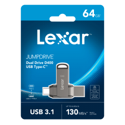Lexar® JumpDrive® Dual Drive D400 USB 3.1 Type-C USB Drive, 64GB, Silver