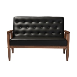 Baxton Studio Noel Loveseat, Black/Dark Walnut
