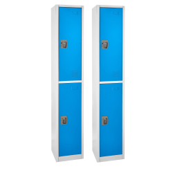 Alpine 2-Tier Steel Lockers, 72"H x 15"W x 15"D, Blue, Set Of 2 Lockers