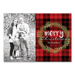 Custom Photo Holiday Cards With Envelopes, 7" x 5", Merry Xmas Plaid, Box Of 25 Cards