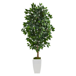 Nearly Natural Ficus 54"H Artificial Plant With Metal Planter, 54"H x 21"W x 19"D, Green/White
