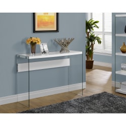 Monarch Specialties Console Table With Glass Base, Rectangle, Glossy White