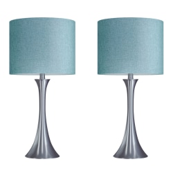 LumiSource Lenuxe Contemporary Table Lamps, 24-1/4"H, Turquoise Shade/Brushed Nickel Base, Set Of 2 Lamps
