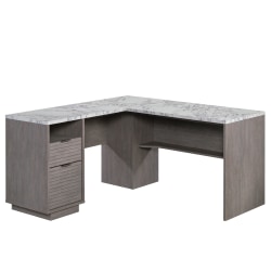 Sauder® East Rock 59"W L-Desk With Filing Drawer, Ashen Oak/Faux White Marble