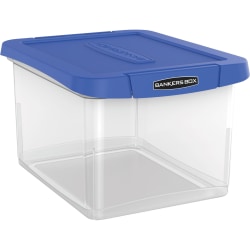 Bankers Box® Heavy-Duty Portable Storage File Box, Letter/Legal Size, 10 5/8" x 14 3/16" x 17 3/8", Clear/Blue