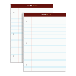 TOPS™ Double Docket™ Gold Writing Pads, 8 1/2" x 11", Narrow Ruled, 200 Pages (100 Sheets), 3-Hole Punched, White, Pack Of 2
