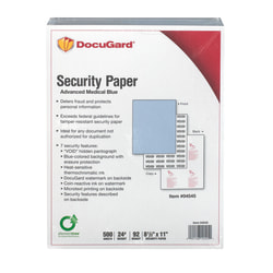 DocuGard Advanced Medical Security Paper - Letter - 8 1/2"x11" - 24 lb Basis Weight - Tamper Resistant, Watermarked, CMS Approved - Blue - 500/Ream