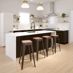 Flash Furniture 30" High Metal Indoor Bar Stool with Wood Seat - Stackable Set of 4, Gun Metal