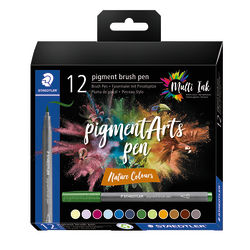 Staedtler Pigment Brush Pens, Nature Colors, Set Of 12 Pens