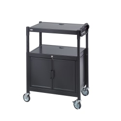 Safco Steel Adjustable AV Carts With Cabinet,Adjust.,42"H x 24"W x 18"D, Black