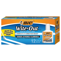 BIC® Wite-Out® Quick Dry Correction Fluid With Foam Applicator, White, Pack Of 12