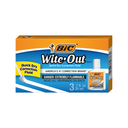 BIC® Wite-Out® Quick Dry Correction Fluid With Foam Applicator, White, Pack Of 3