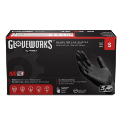 Gloveworks Black Nitrile Industrial Powder-Free Disposable Gloves, Small, Black, 100 Gloves Per Box, Pack Of 10 Boxes