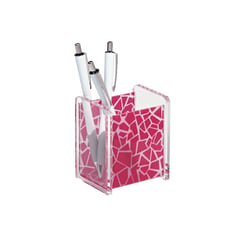 Realspace™ Acrylic/Fabric Pencil Cup, 3 3/4"H x 3 1/4"W x 2 1/2"D, Pink Pebble/Clear