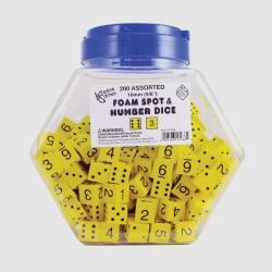 Koplow Games Foam Spot & Number Dice, Yellow, 16mm, Tub Of 200