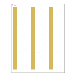 Avery® Print-To-The-Edge Cards With Sure Feed® Technology, S00-D1R-PRMWC10, Round, 2", Matte White, Preprinted Dipped Gold Edge Design, Pack Of 120
