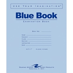 Roaring Spring Blue Book Wide-Ruled Examination Books, 7" x 8 1/2", Pack Of 50